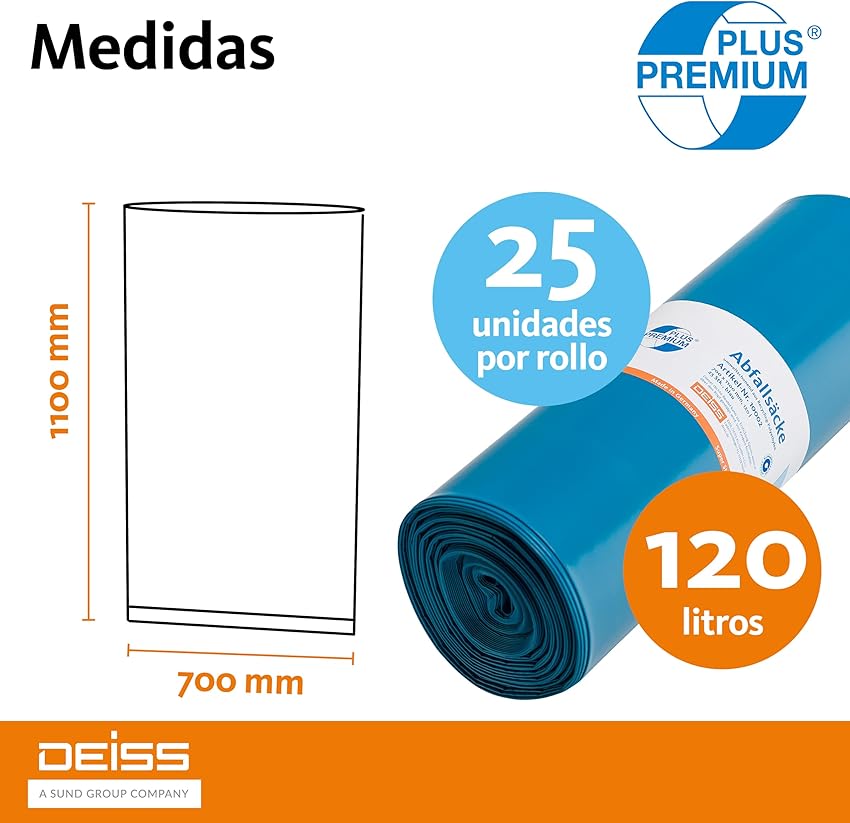 Detalle de DEISS Bolsas de Basura 120 L — 25 unidades