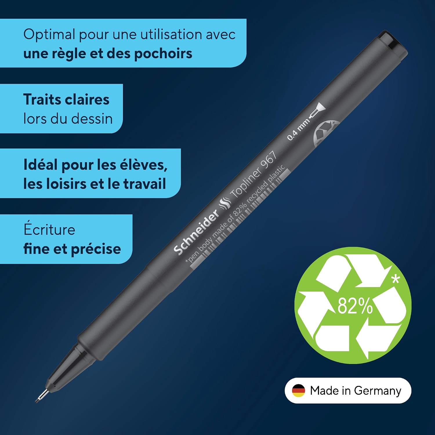 Detalle 2 de Schneider Topliner 967 – feutres à pointe fine 0,4 mm, blister 3 coloris