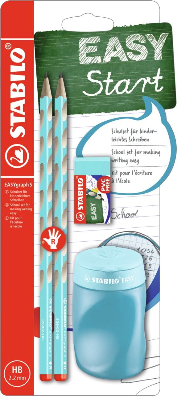 Detalle 1 de STABILO Schul-Set für Rechtshänder EASYgraph S in Pink – inkl. Spitzer + Radierer