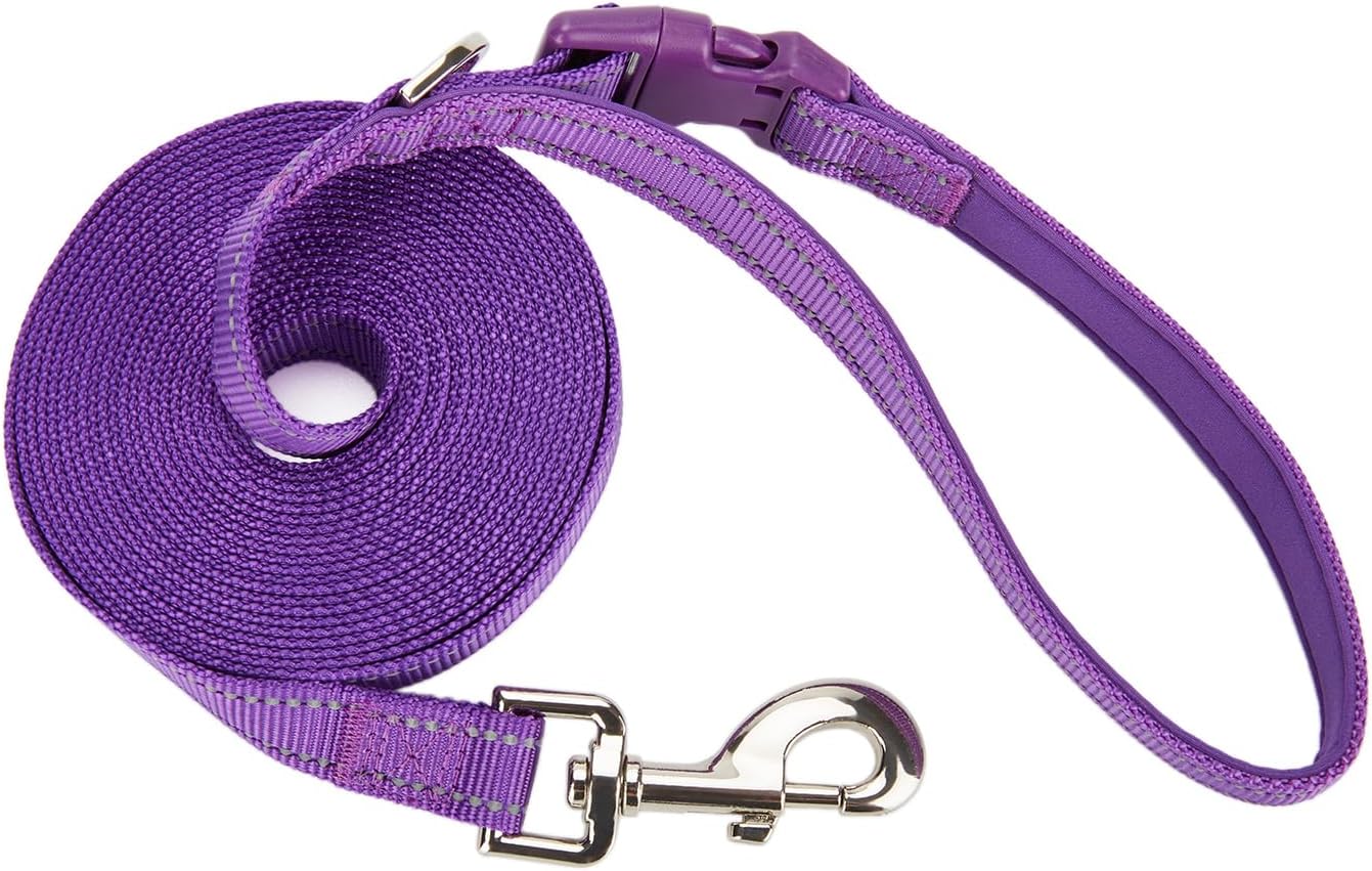 Detalle de Petiry Long Dog Training Lead 5m with Reflective Strong Nylon Webbing & Padded Handle (Purple)