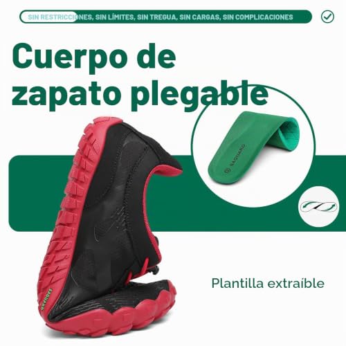 Thumbnail 5 de SAGUARO Zapatillas barefoot minimalistas de trail, suela antideslizante, rojas, talla 40