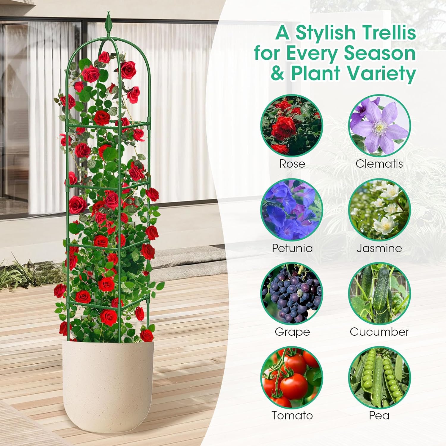 Thumbnail 5 de MQHUAYU 4-Tier Garden Obelisk Trellis (180 cm) for Climbing Plants – Rustproof Metal Plant Support