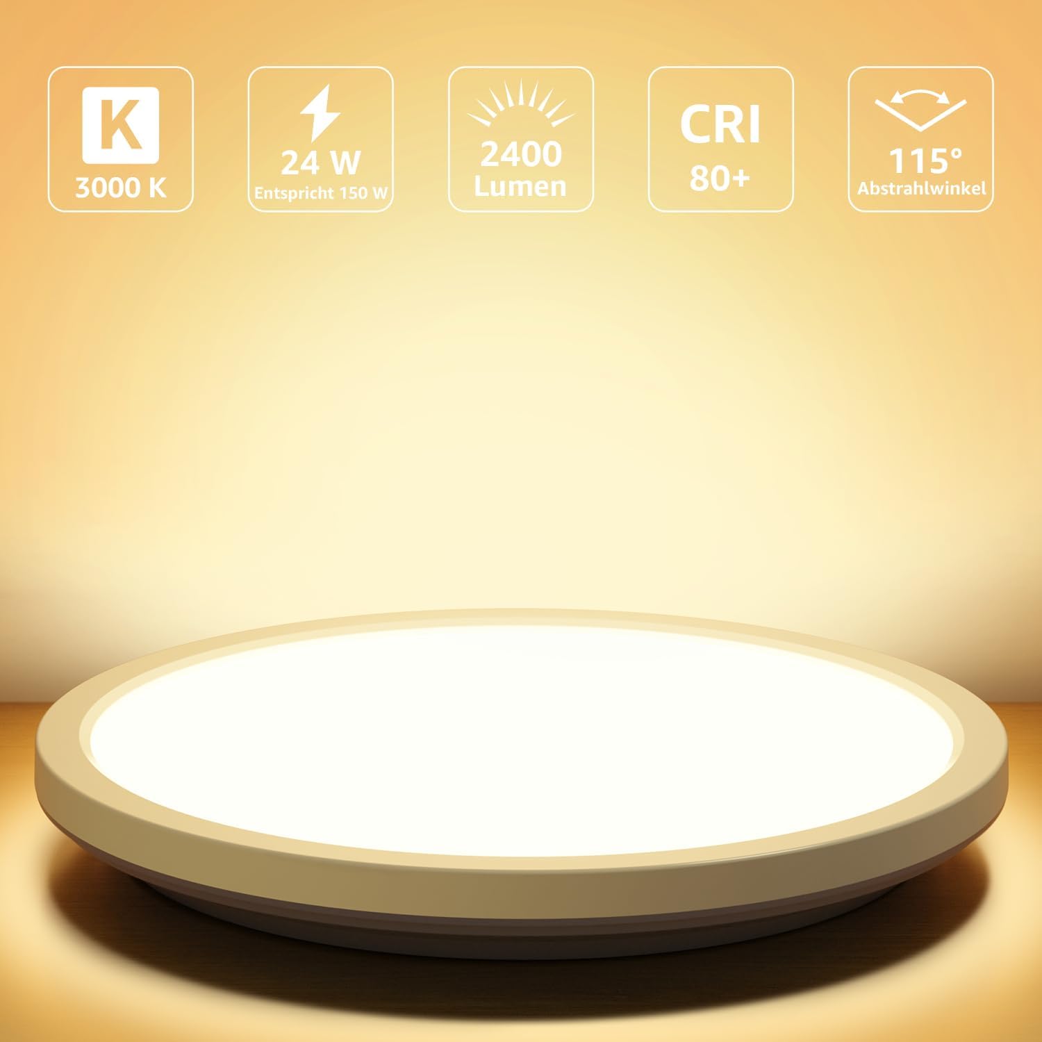 Detalle 2 de Lepro Deckenlampe 24W IP44 – wasserdichte LED-Deckenleuchte für Bad, Küche und Wohnbereiche
