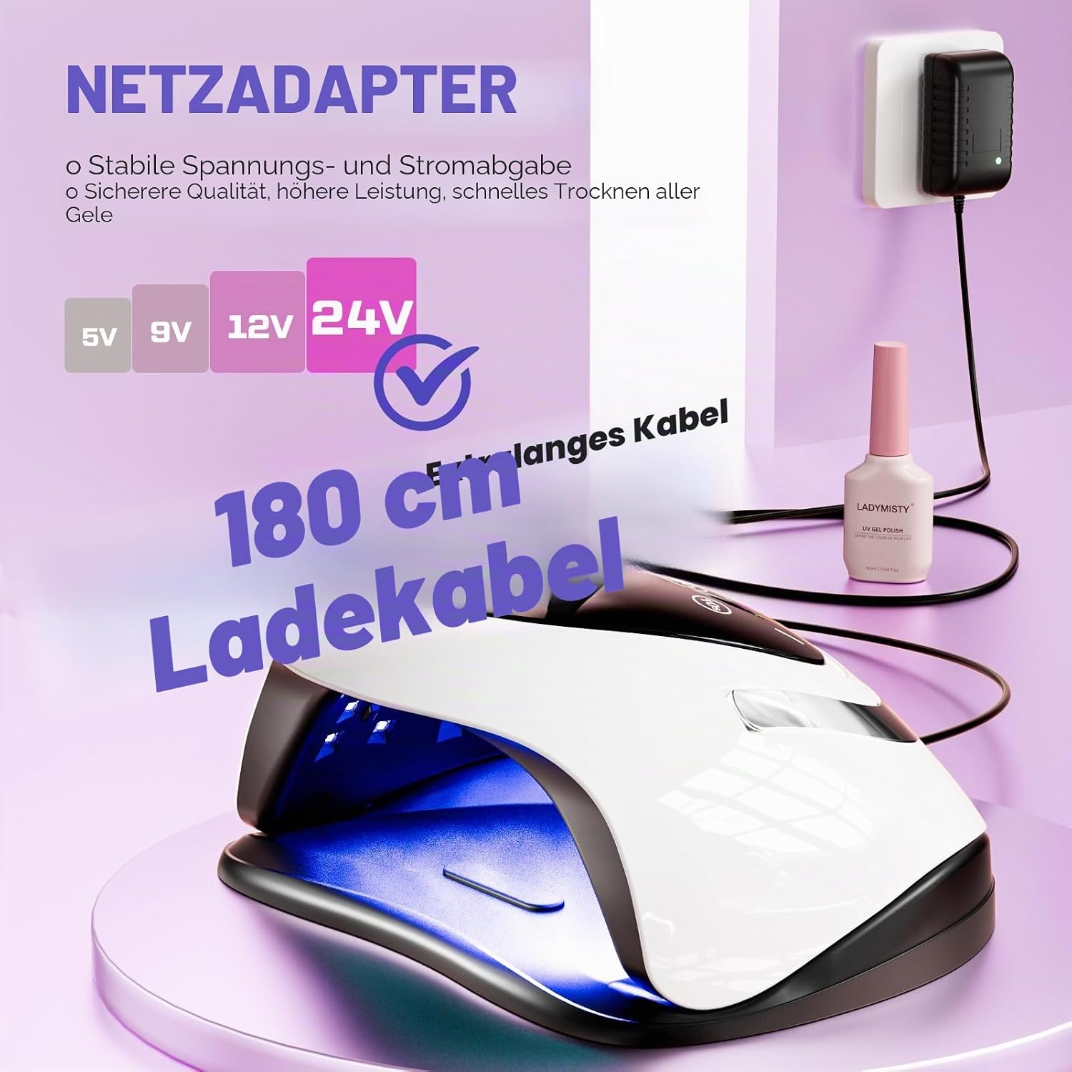 Thumbnail 1 de LadyMisty UV Lampe Für Gelnägel – 2026 Upgrade, 30 Doppellichtperlen, 4 Timer, LCD-Display, Mattweiß