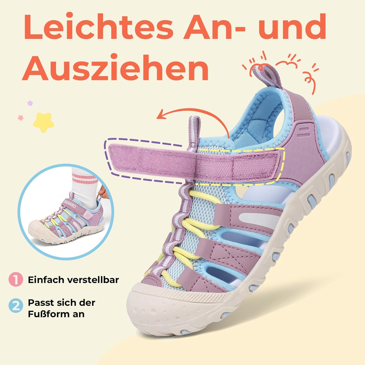 Thumbnail 4 de SAGUARO Sandalen Mädchen – Geschlossene Sommer-Trekkingsandalen mit Klettverschluss (25–38)