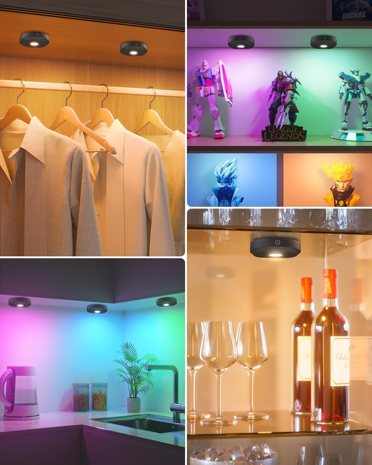 Thumbnail 2 de WILLED USB Aufladbar LED Spots Akku mit Fernbedienung – 3er Pack, RGB indirekte Schrankbeleuchtung
