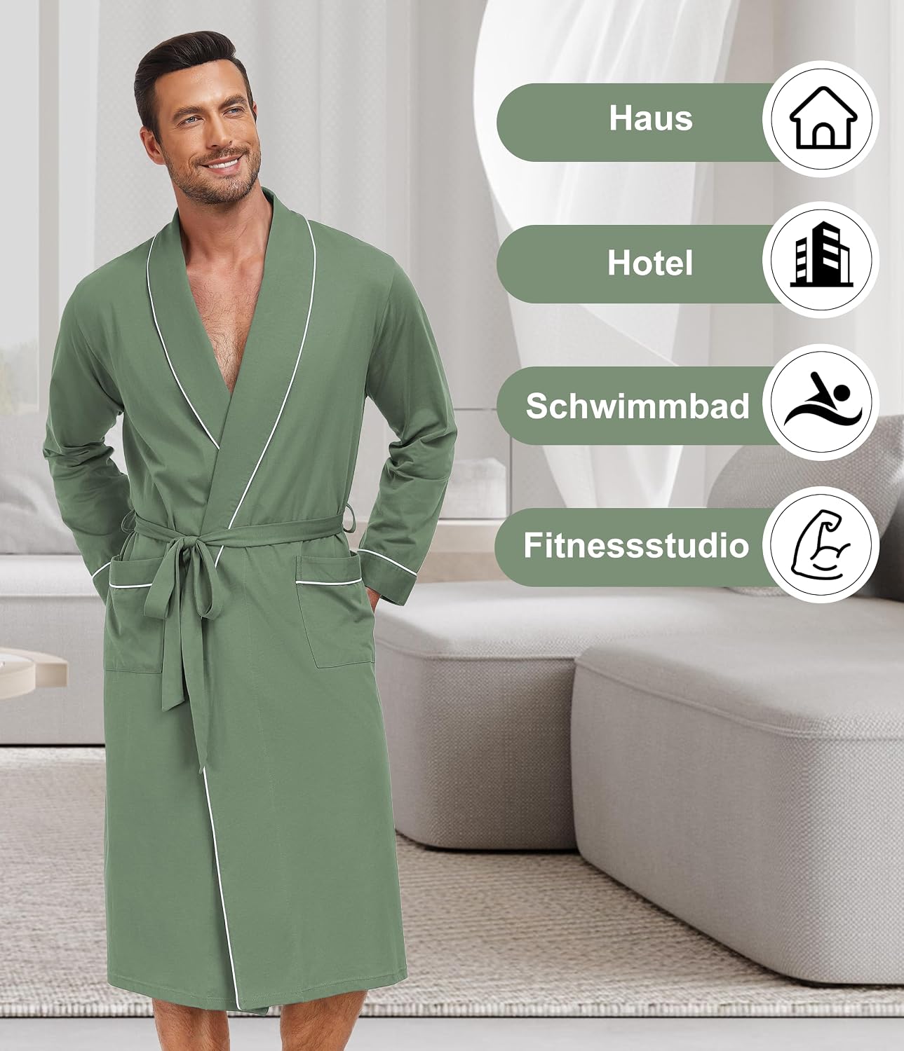 Thumbnail 3 de COLORFULLEAF Herren-Bademantel Leicht aus 100% Baumwolle – Vielseitig, atmungsaktiv und komfortabel