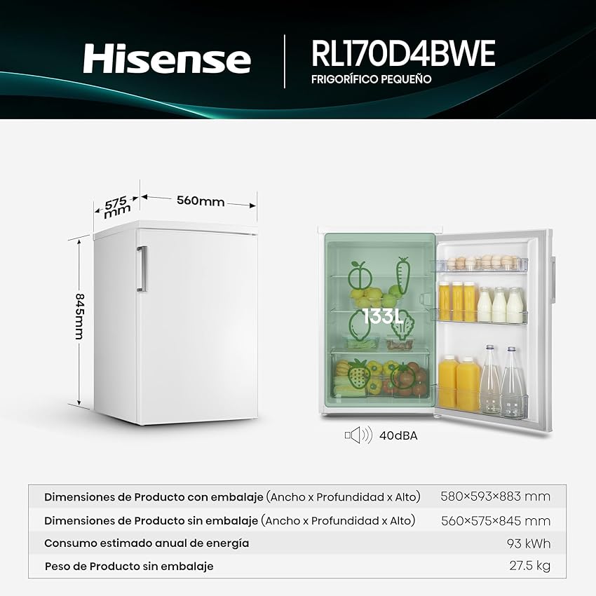 Thumbnail 1 de Hisense RL170D4BWE frigorífico 1 puerta 133 L