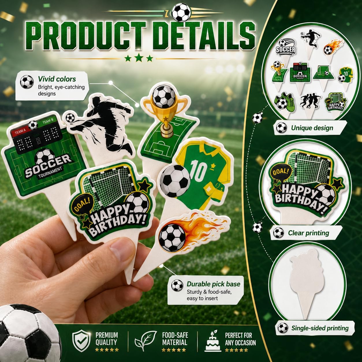 Thumbnail 4 de GIFTODAY Soccer Cake Topper Set, 25 Pieces