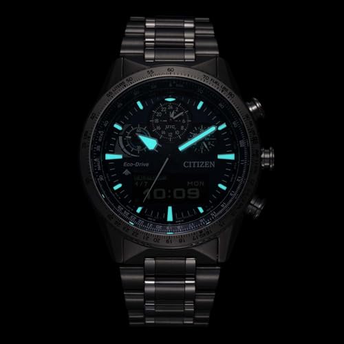 Detalle de Citizen Promaster JV2000-51L Herrenchronograph – Eco-Drive, Saphirglas, blaues Zifferblatt, 43 mm
