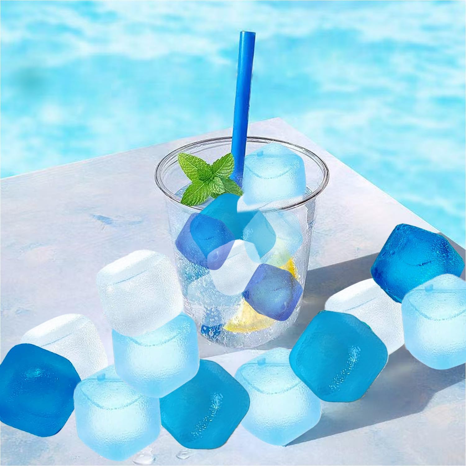 Detalle 2 de KEELYY 60x Wiederverwendbare Eiswürfel aus Kunststoff – BPA frei, blau