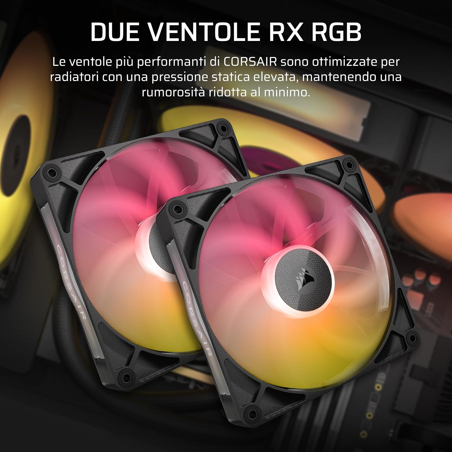 Detalle de CORSAIR iCUE LINK TITAN 280 RX RGB (280mm) con 2 ventole RX140 RGB e Hub iCUE LINK incluso