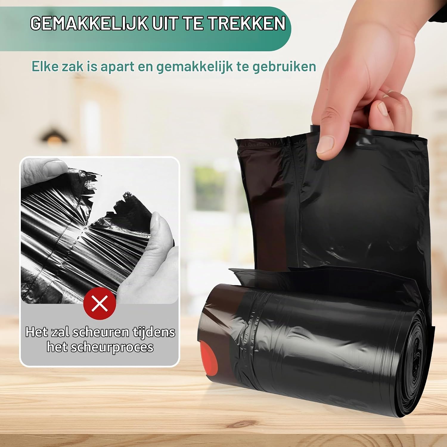 Detalle de SWIHELP vuilniszakken 15 liter met trekkoord, 280 stuks van PE