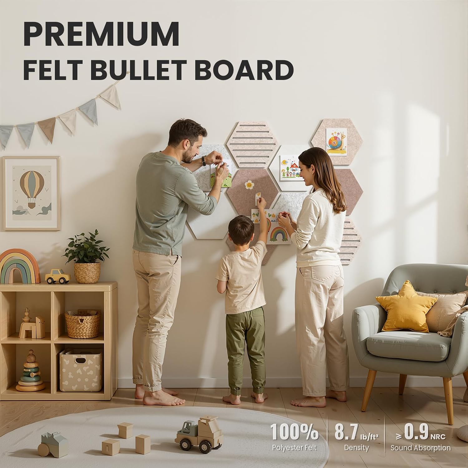 Thumbnail 1 de Kciplab Hexagon Felt Bulletin Board Tiles, 10-Pack with 25 Push Pins