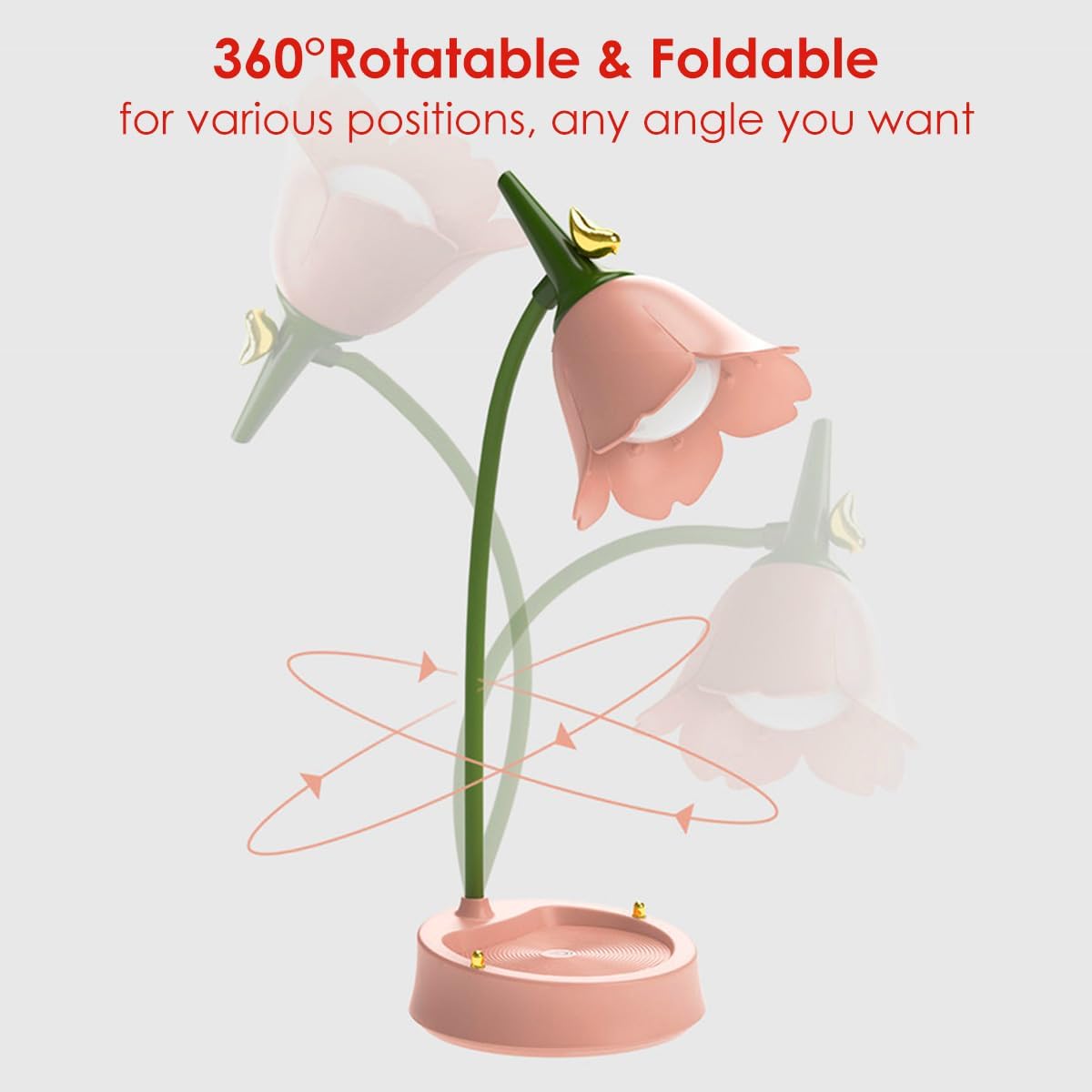 Thumbnail 4 de LED Flower Desk Lamp Cordless Table Light for Children (Pink) with 3 Colour Modes and Dimmable Touch Control