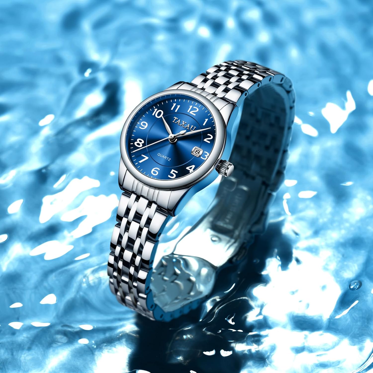 Detalle 2 de Taxau Damen Uhr mit Datum – klassisch, Quarz, Edelstahlarmband
