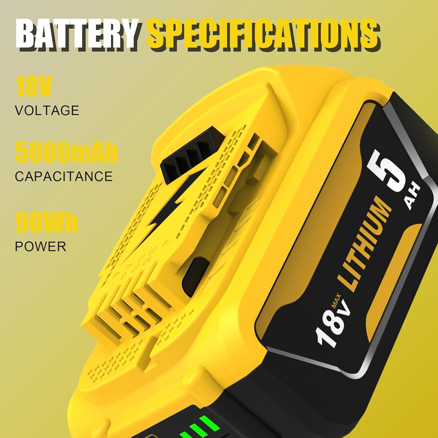 Detalle 2 de Pack 2 batteries Li-ion 18V 5,0Ah Goodexo pour outils Dewalt (remplacement DCB182 / DCB180 / DCB184)