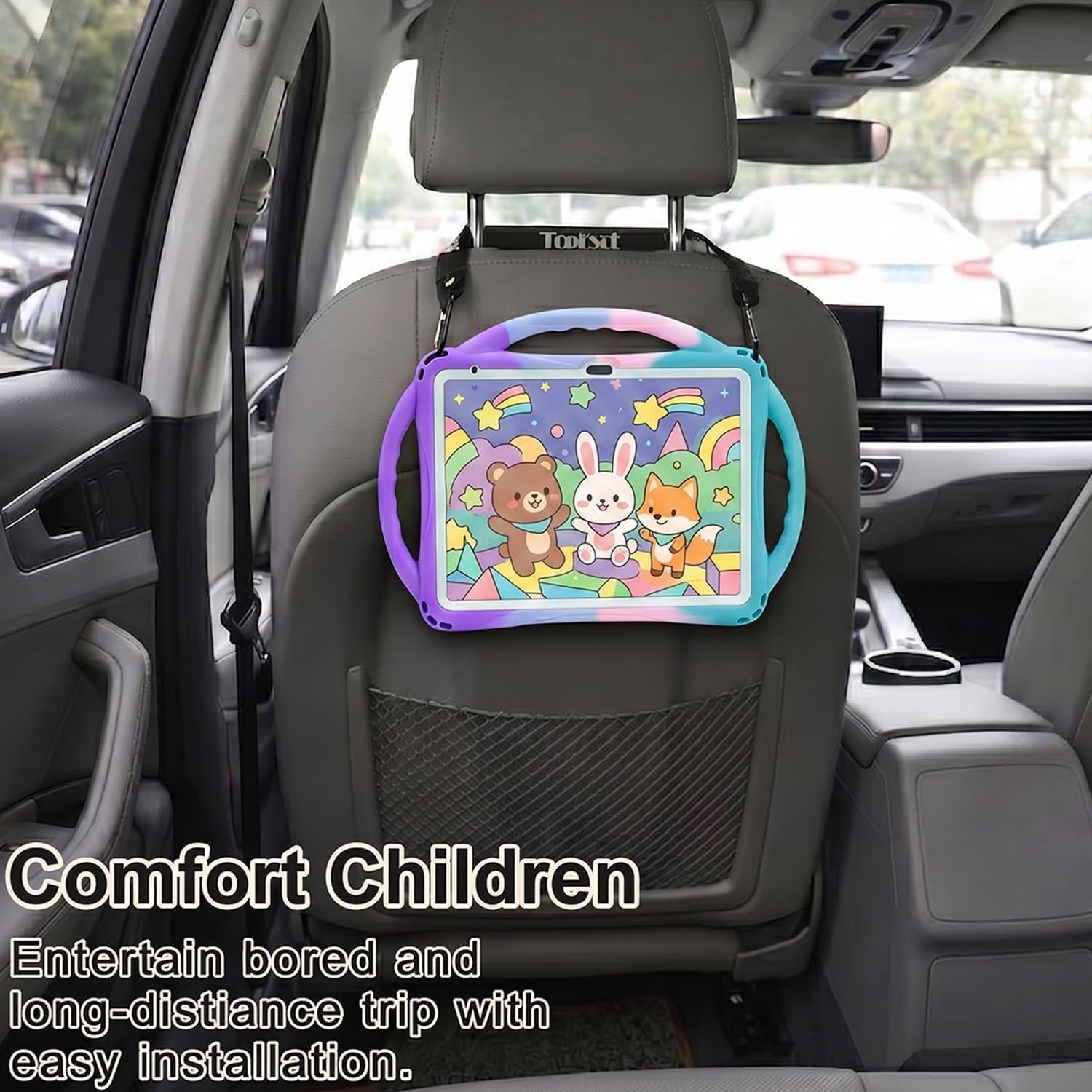 Detalle de TOPESCT Custodia per bambini per iPad 10,2" (9a/8a/7a gen.) in silicone con protezione schermo integrata, manico e cinghia