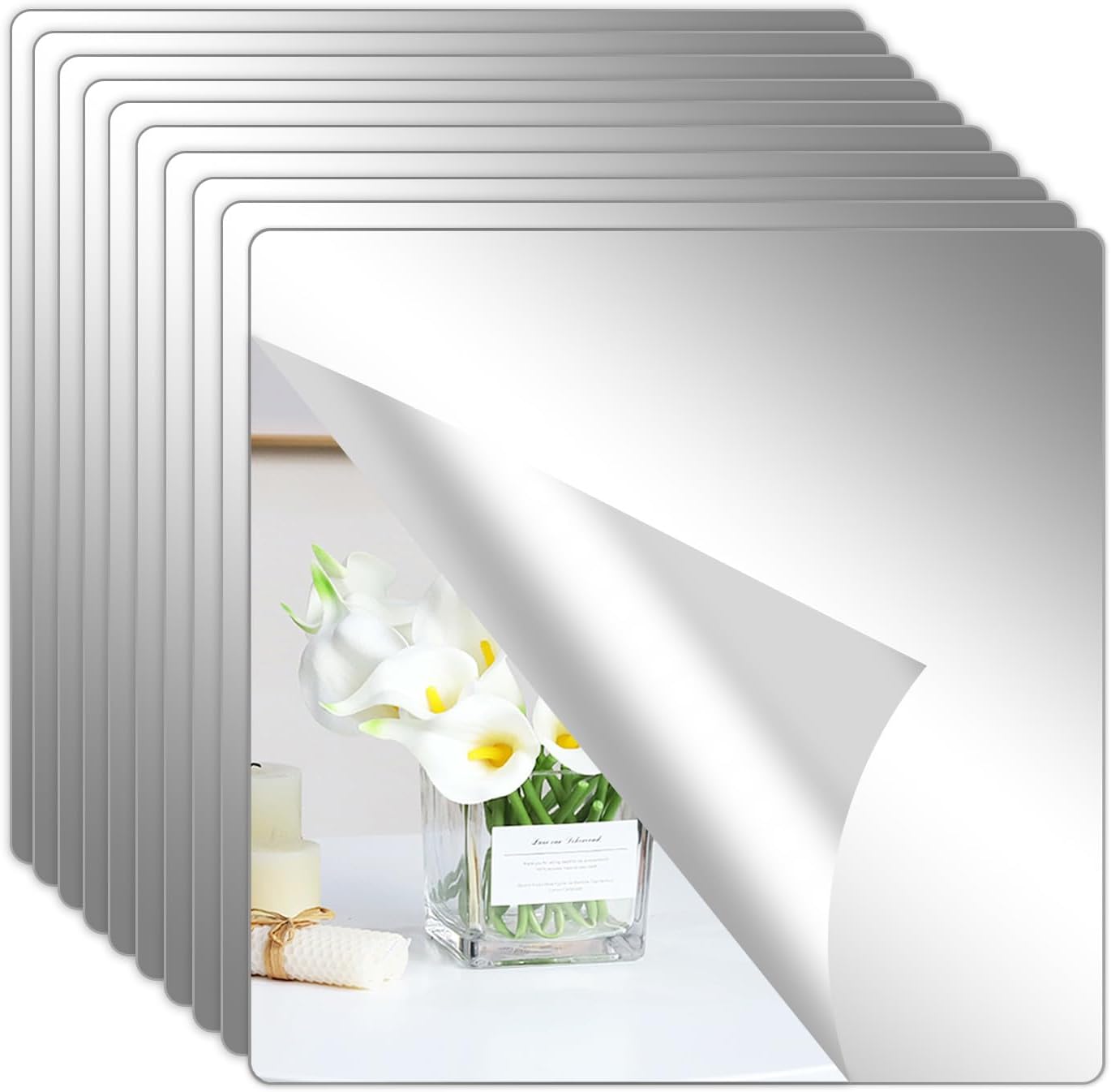 Detalle de Hode 10 Pieces Acrylic Stick on Mirror Tiles (30x30cm, 2mm Thick) – Self-Adhesive, Flexible, Safe Wall Decor