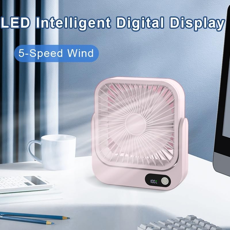 Thumbnail 5 de GIIKNEW 2082A Magnetic Portable Fan, 5 Speeds, 5000mAh, Pink