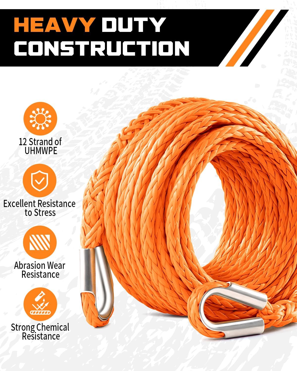 Thumbnail 2 de DAYDOOR Winch Rope Extension 3/8'' x 50ft Synthetic Winch Extension Rope