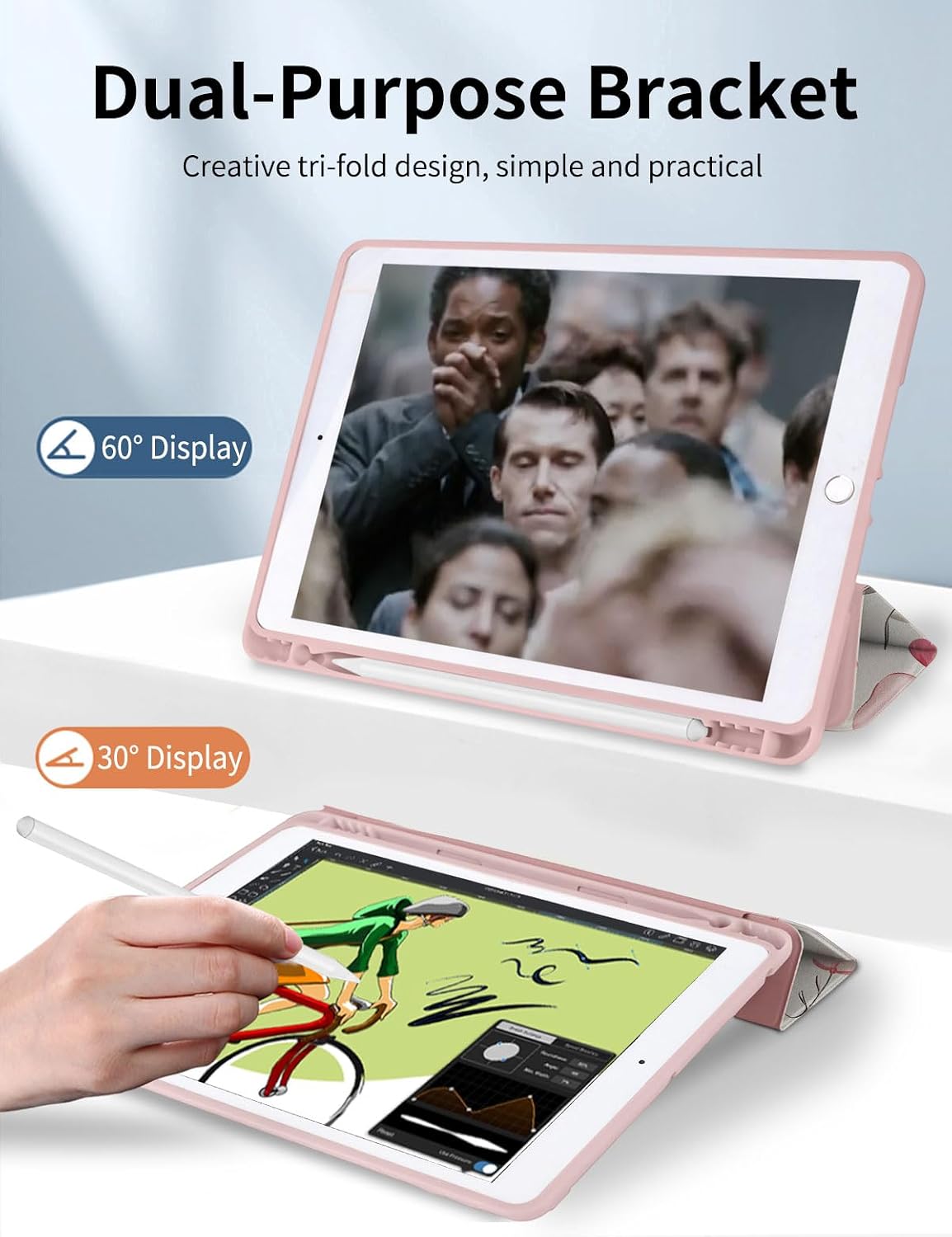 Detalle de Rvciby Hülle für iPad 10,2/10,5 Zoll – Dreifachständer, automatisches Aufwecken, Stiftablage