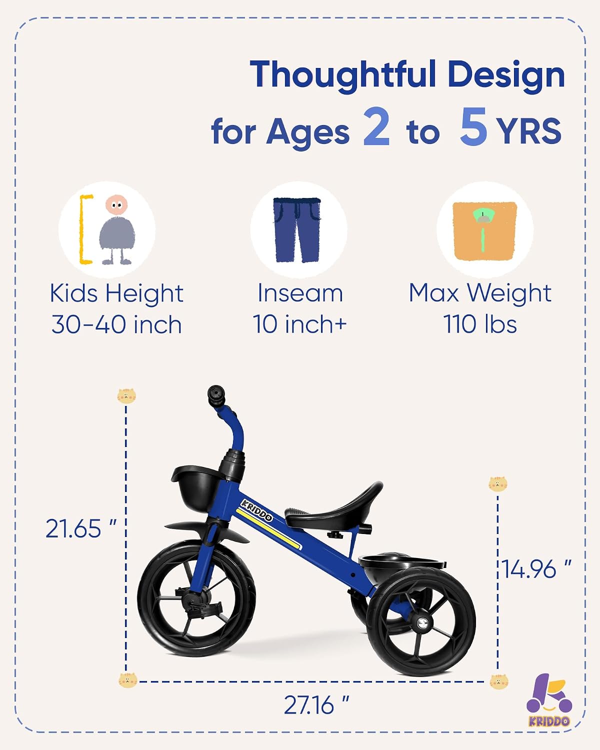 Thumbnail 4 de KRIDDO Kids Tricycle for 2–4 Years