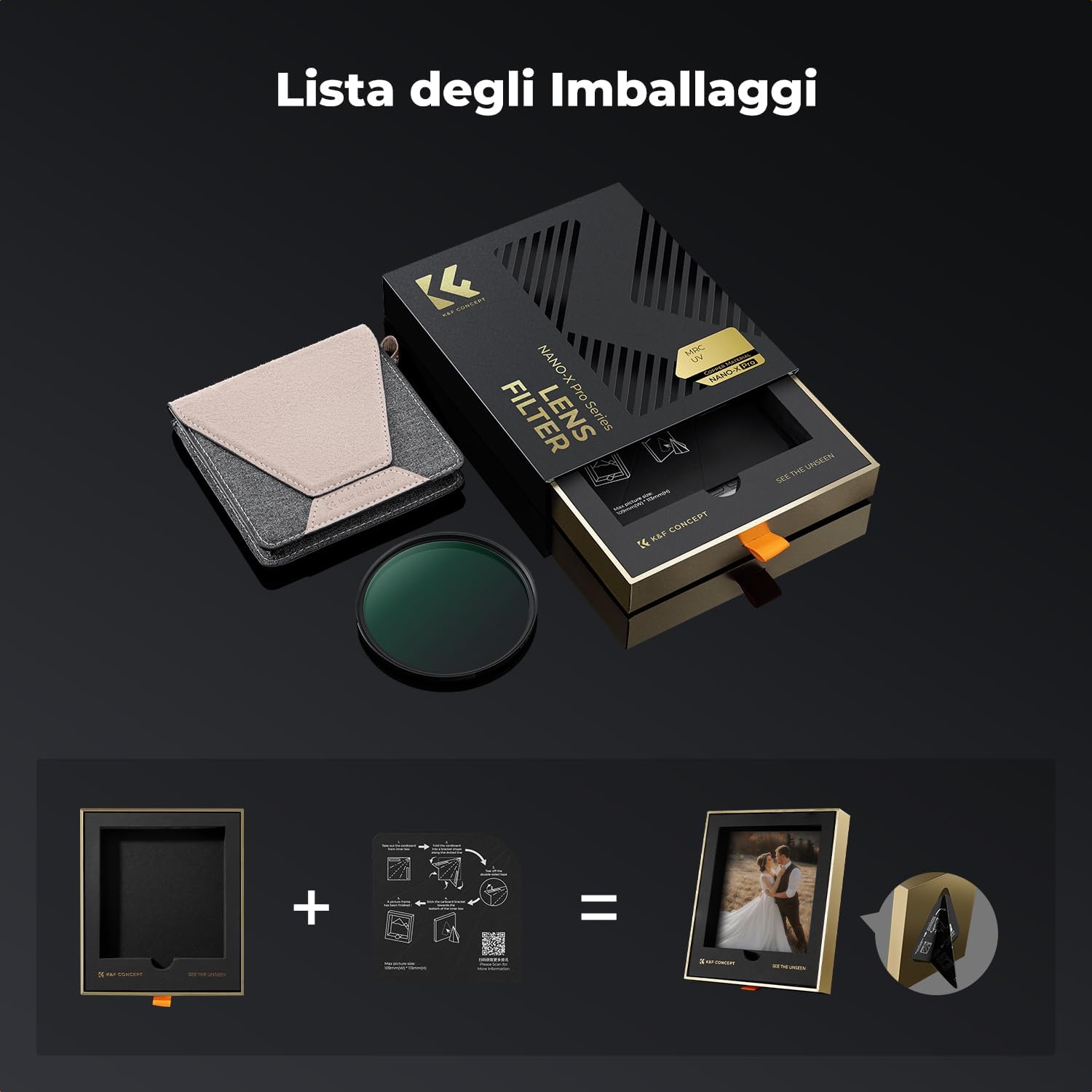 Thumbnail 6 de K&F CONCEPT Nano-Xcel Pro 58mm filtro UV con cornice in ottone ultrasottile e vetro HD 99,8% (senza vignettatura)