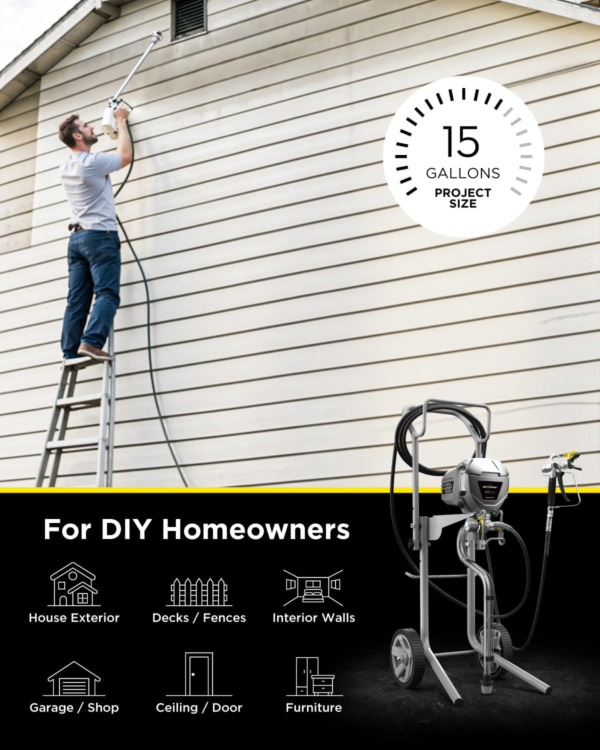 Detalle de InoKraft MaXpray M3 Cart Airless Paint Sprayer (551W) – 227 bar max pressure, thinning-free for walls & ceilings