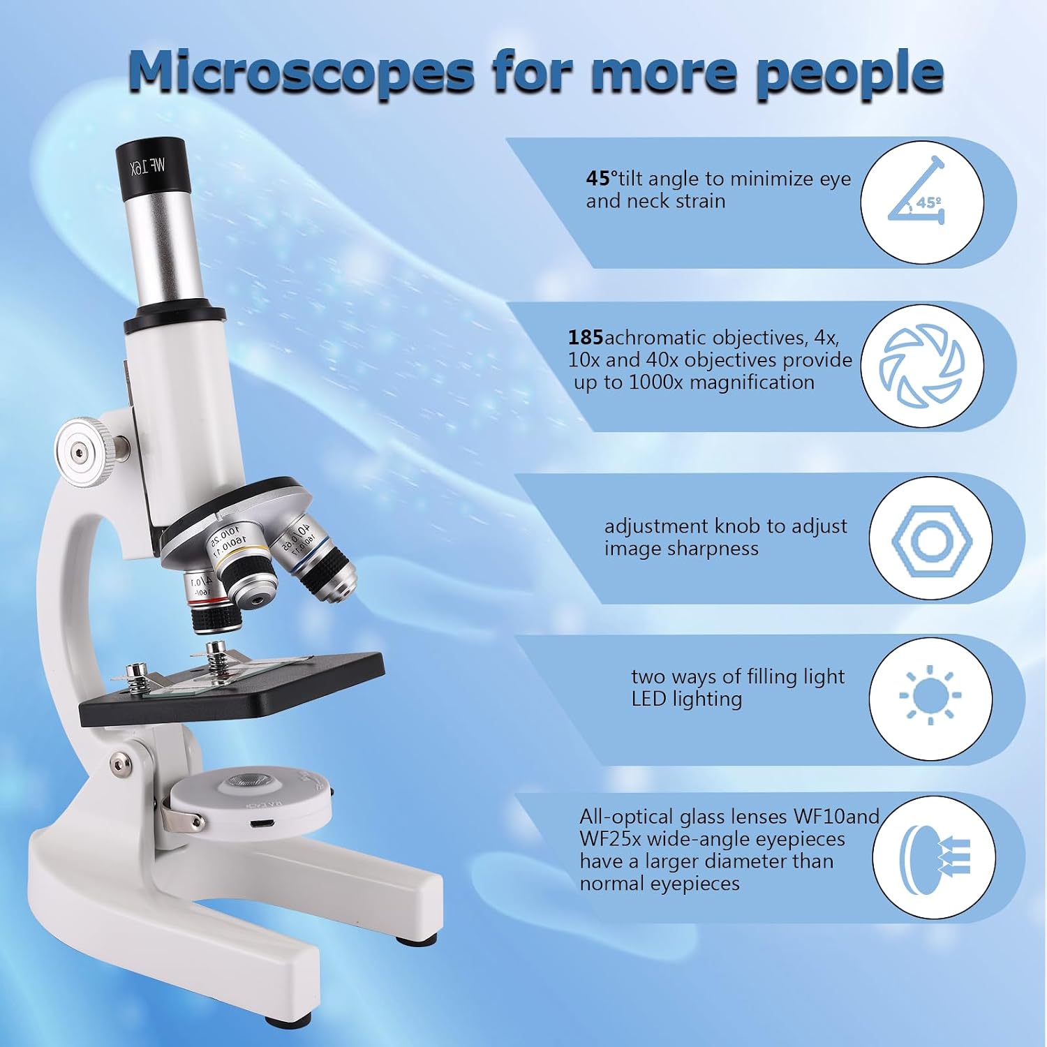 Thumbnail 4 de Microscope for Adults & Kids: 40X-2500X High-Power Compound Microscope with Slides Set & Phone Holder