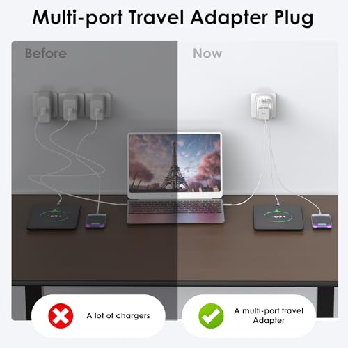 Thumbnail 7 de Tusreda UK to US Plug Adaptor: 4-in-1 Travel Charger with USB-C & USB Ports