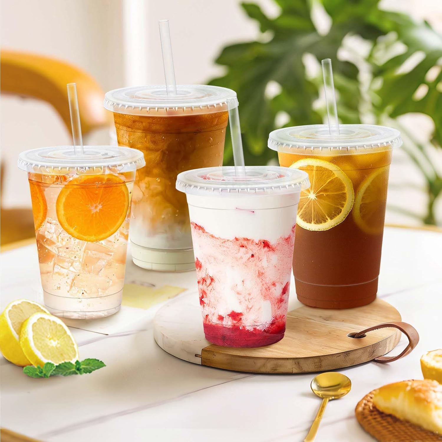 Detalle de Clawsoff 100 Pack 16 oz Disposable Cups with Lids & Straws