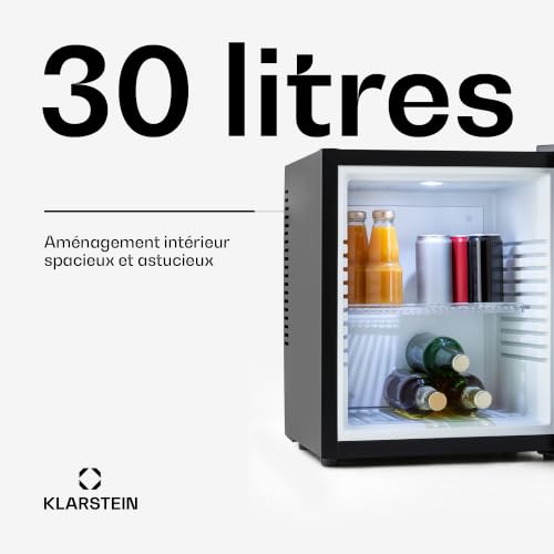 Detalle de KLARSTEIN Mini Frigo de Chambre 30L – silencieux, réfrigération 5–15°C, étagères réglables