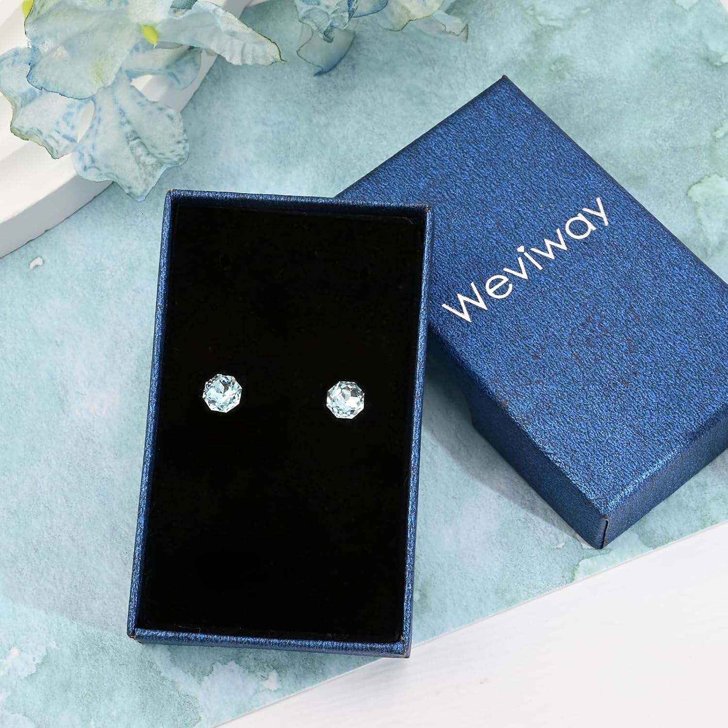 Thumbnail 6 de Weviway Sterling Silver Aquamarine Octagon Stud Earrings (7mm) – March Birthstone