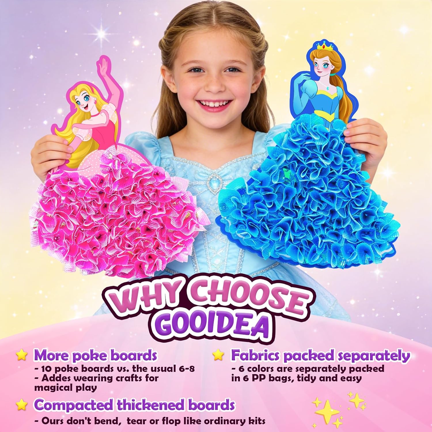 Detalle de Gooidea Punkte-Bastelset für Mädchen (4–9 Jahre) – klassische Prinzessinnen Steckkunst