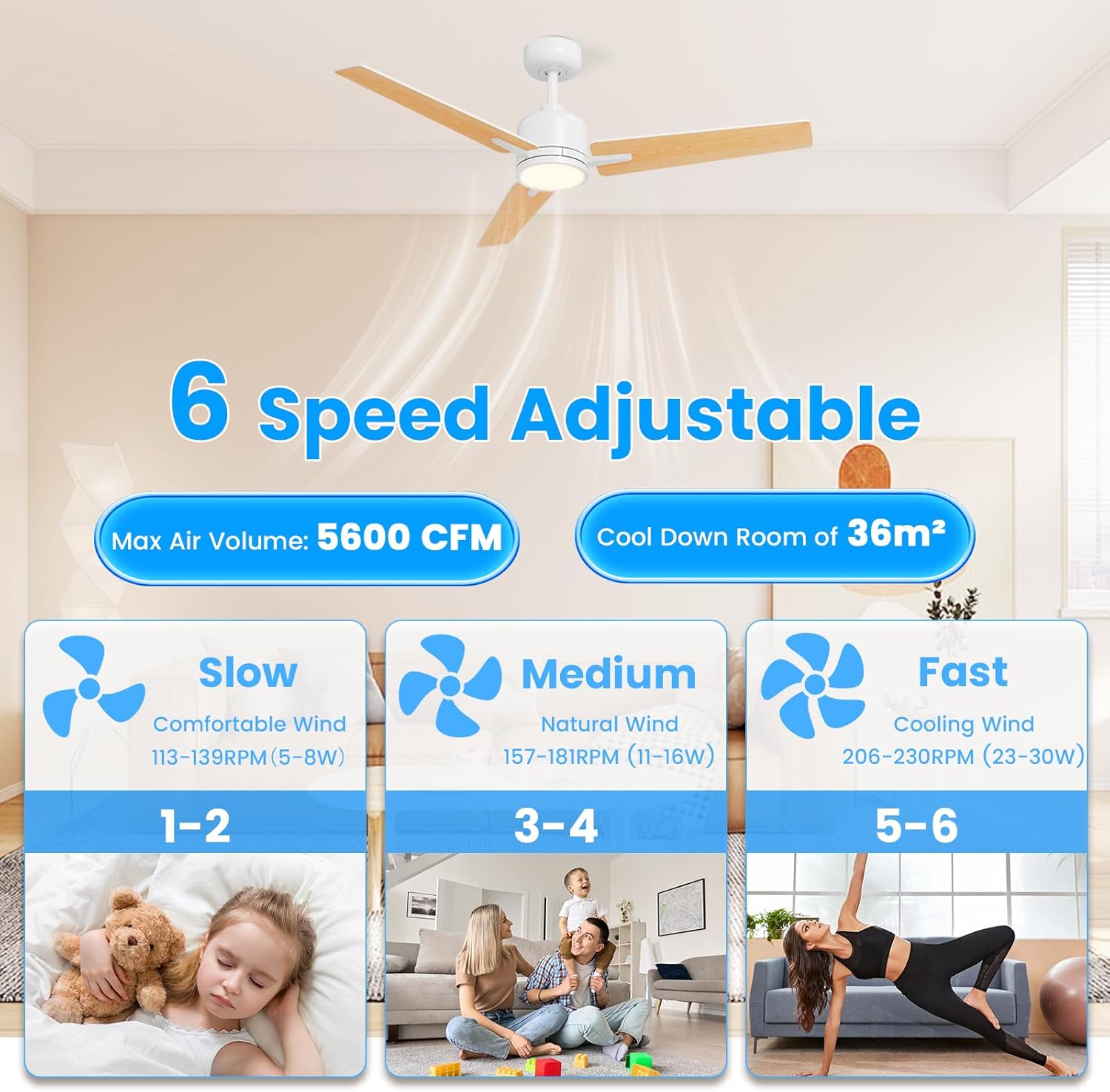 Thumbnail 3 de Newday Deckenventilator Weiß Holz 122 cm