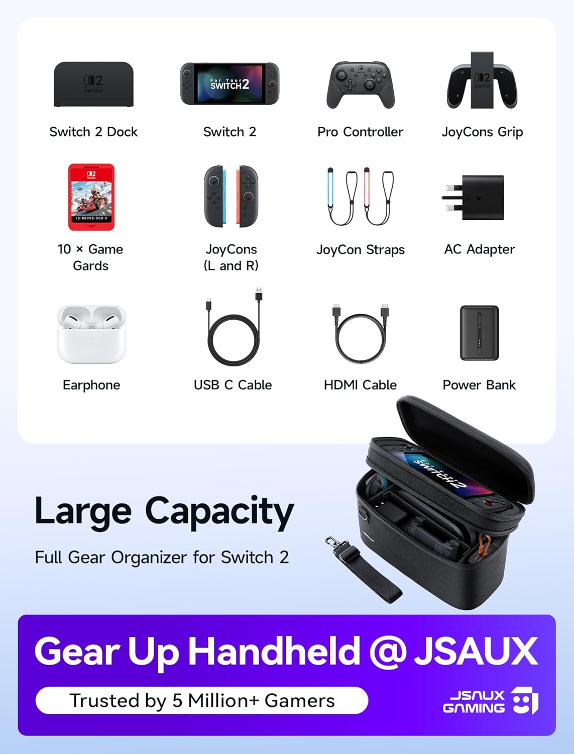 Thumbnail 1 de JSAUX All-in-One Tasche für Nintendo Switch 2 – Reiseaufbewahrung für Konsole, Dock, Controller & Zubehör (Schwarz)
