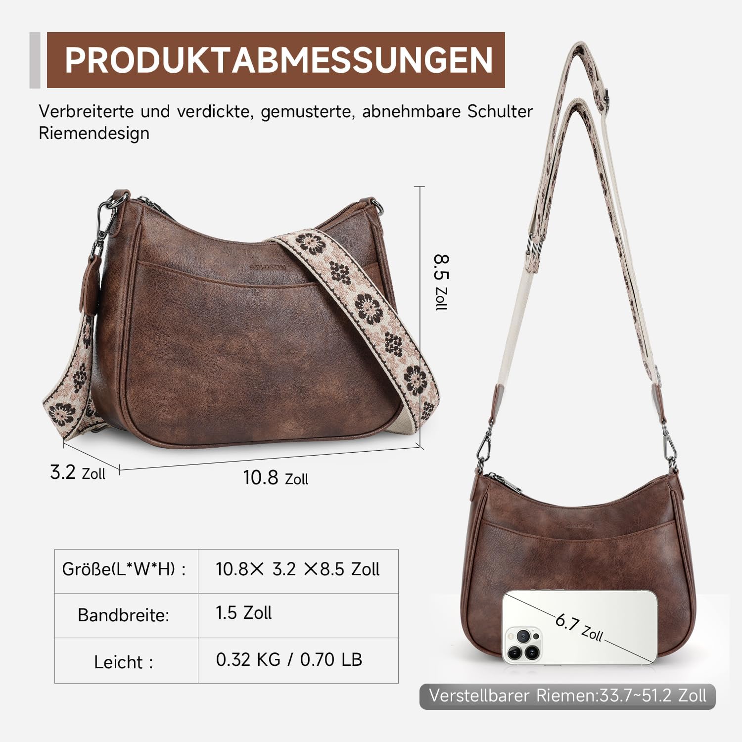 Thumbnail 5 de APHISON Klein Crossbody Bag mit breitem Gurt – vegane Umhängetasche mit Kartenfach