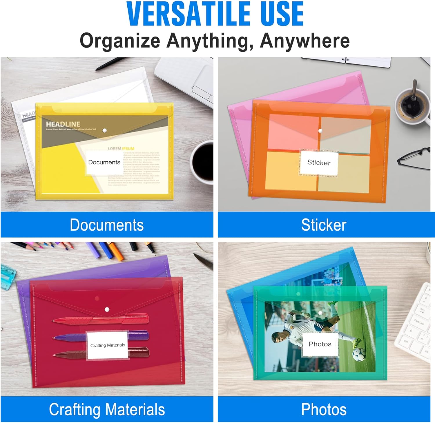 Thumbnail 5 de Mutsitaz A4 Plastic Wallets (32 Pack) – Waterproof Document Folders in 8 Bright Colours