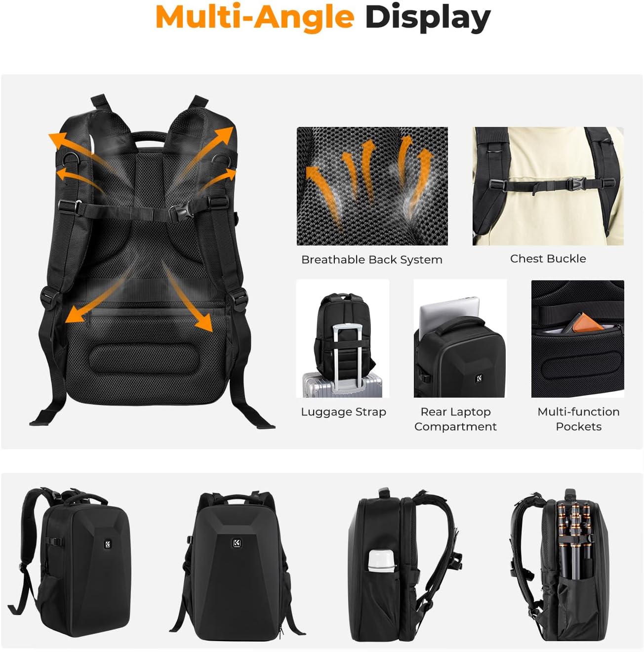 Thumbnail 3 de K&F CONCEPT Kamerarucksack Fotorucksack mit Hartschale, 15,6-Zoll Laptopfach & Regenschutz – robust, flexibel und reisefreundlich