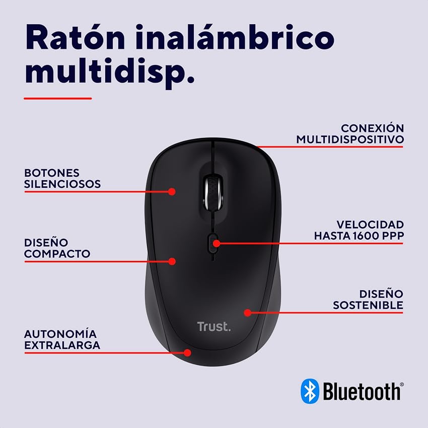 Thumbnail 1 de Trust Yuki Ratón inalámbrico silencioso multiconexión