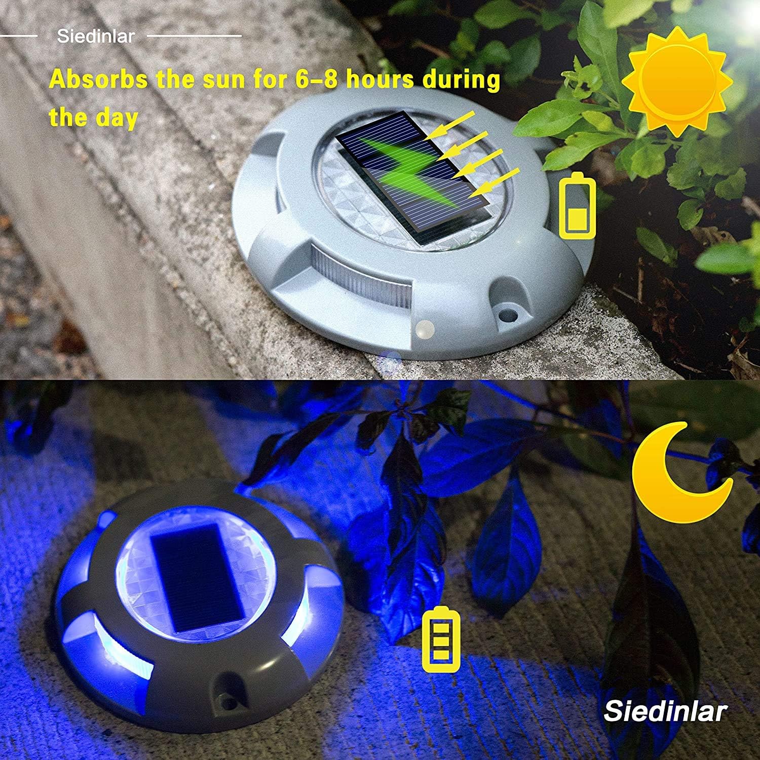 Detalle de Siedinlar Solar Deck Lights Outdoor 4 Pack (Blue) – Waterproof Ground Lights for Pathway, Driveway, Steps and Dock