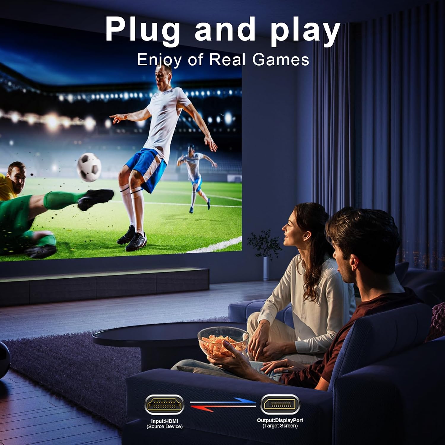Detalle de Active HDMI to DisplayPort Cable (4K 60Hz, 1080p@120Hz) 6FT – One-Way HDMI Source to DP Monitor Adapter
