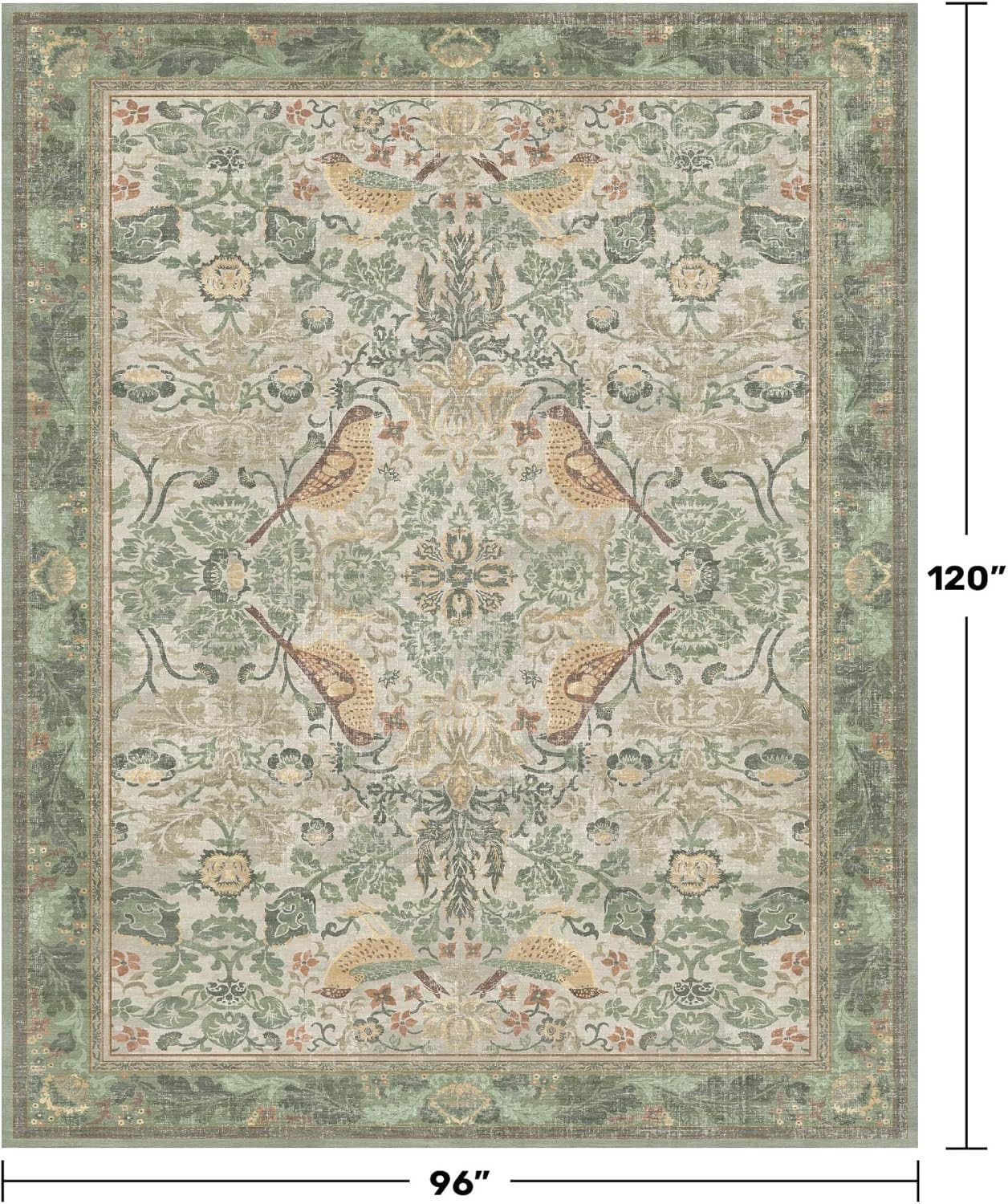 Thumbnail 1 de Hazo Haus Washable Floral Bird Rug (Sage Green) 8x10 Area Rug for Living Room & Bedroom