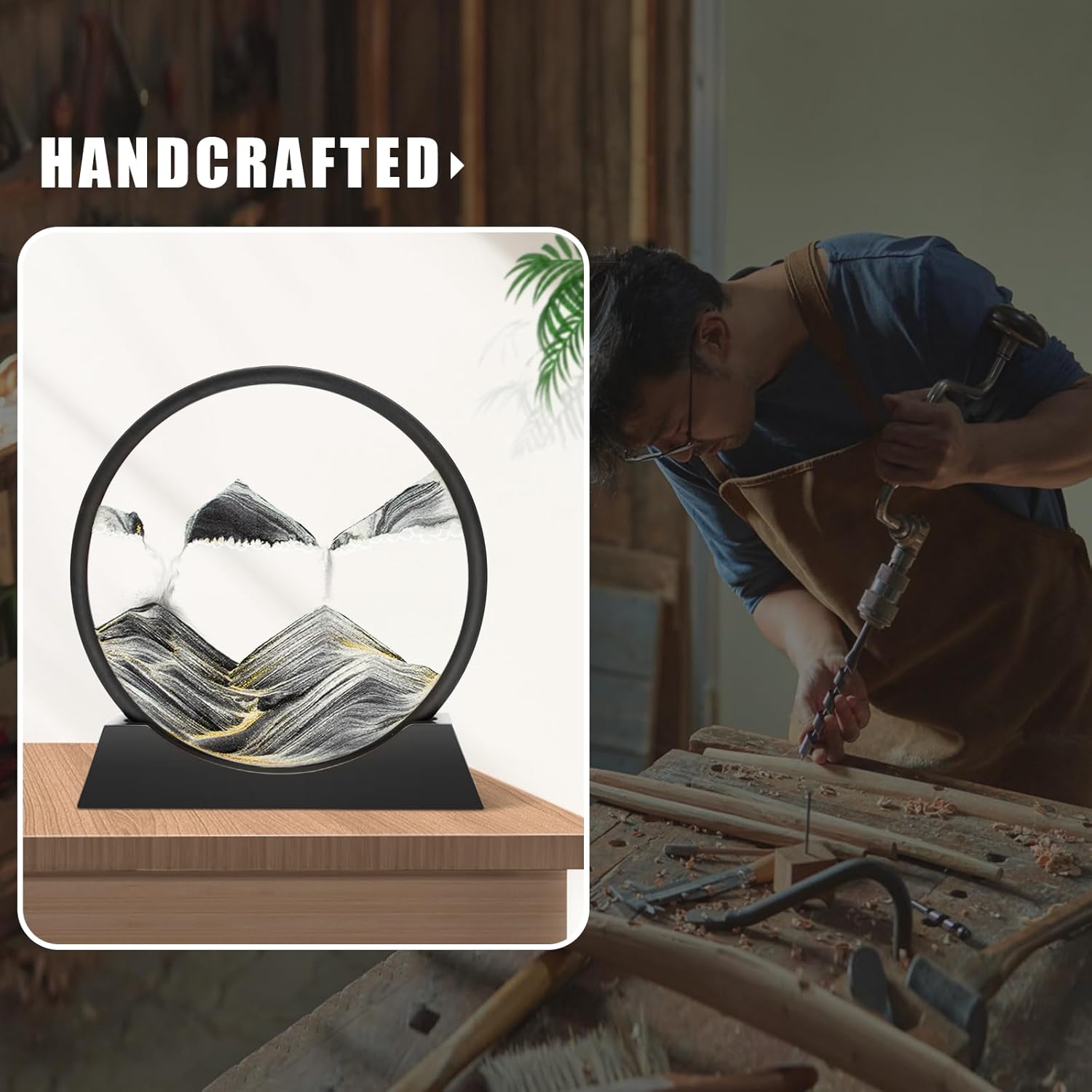 Thumbnail 3 de Wai Danie Pittura di Sabbia: Quadro Sabbia Dinamico 3D, 7" o 12" in Vetro con Base in Legno