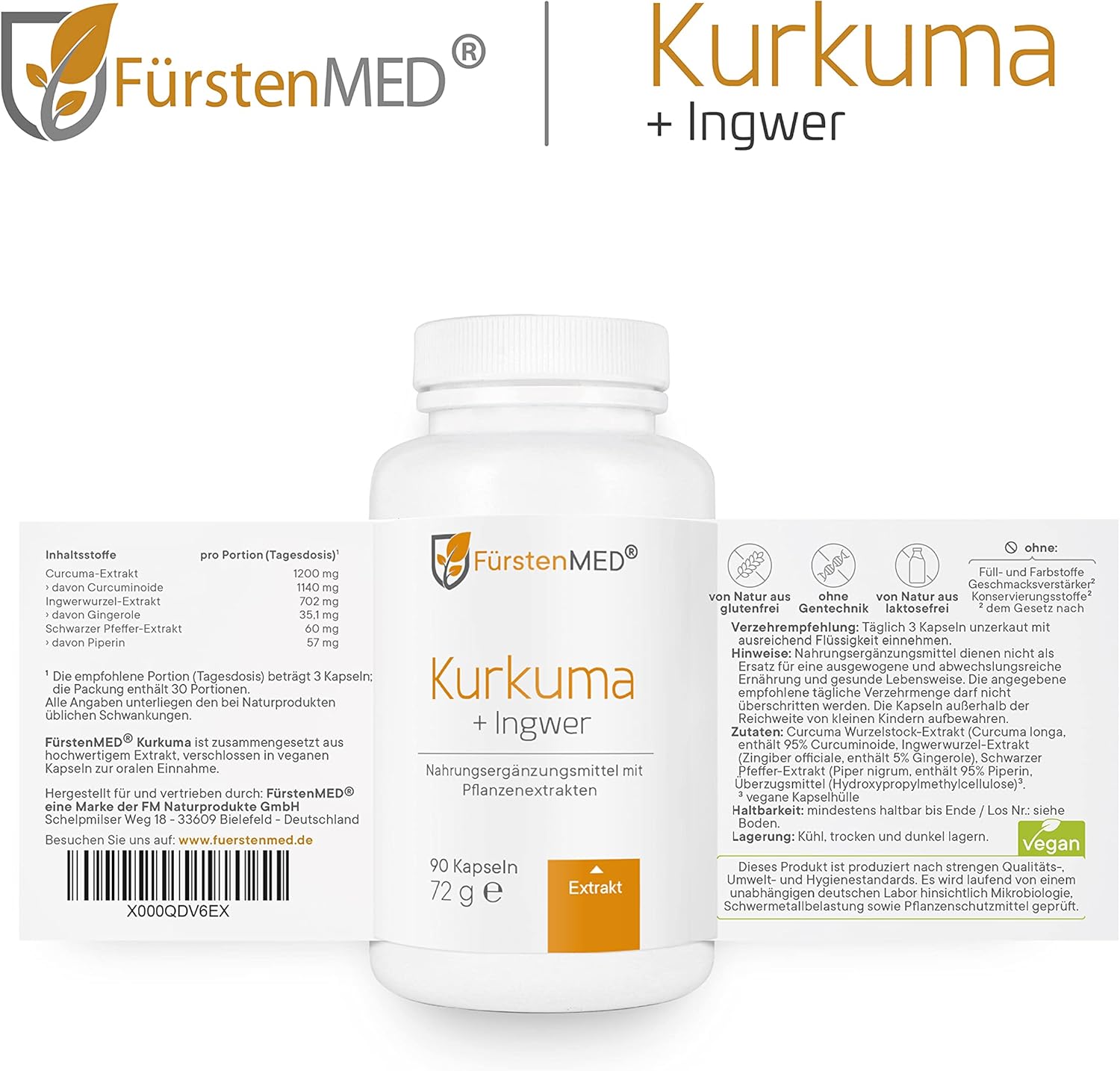 Detalle de FürstenMED Kurkuma Ingwer 90 Kapseln