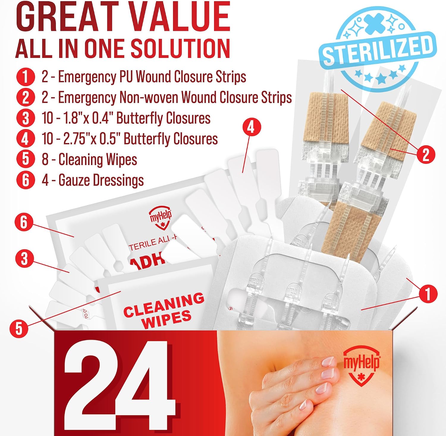 Thumbnail 6 de MYHELP Wound Closure Strips, 24-Pack in 3 Types for First Aid