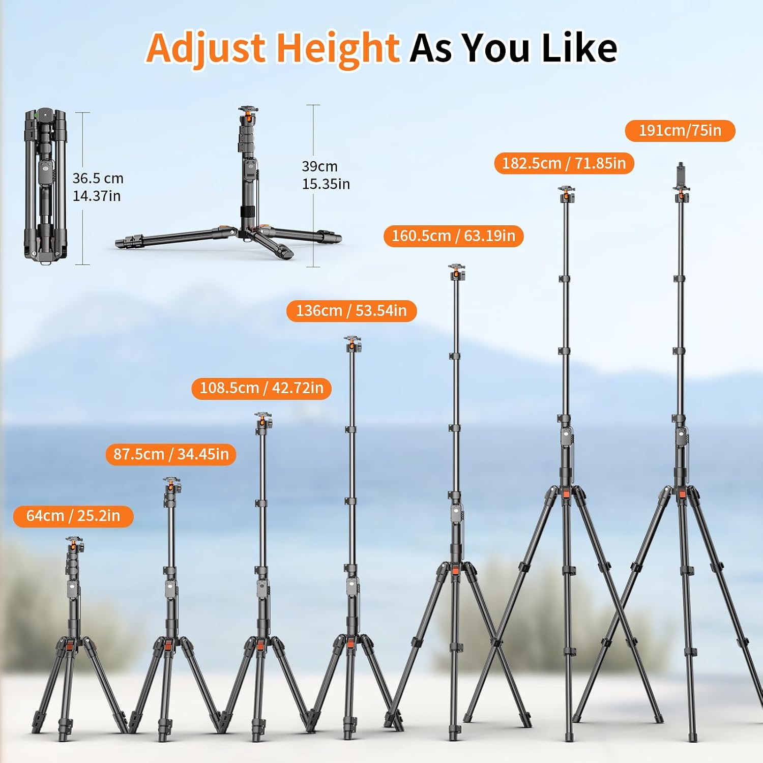Thumbnail 5 de XXZU 75" Camera Tripod: 3-in-1 Aluminium Stand for Phone, DSLR and More