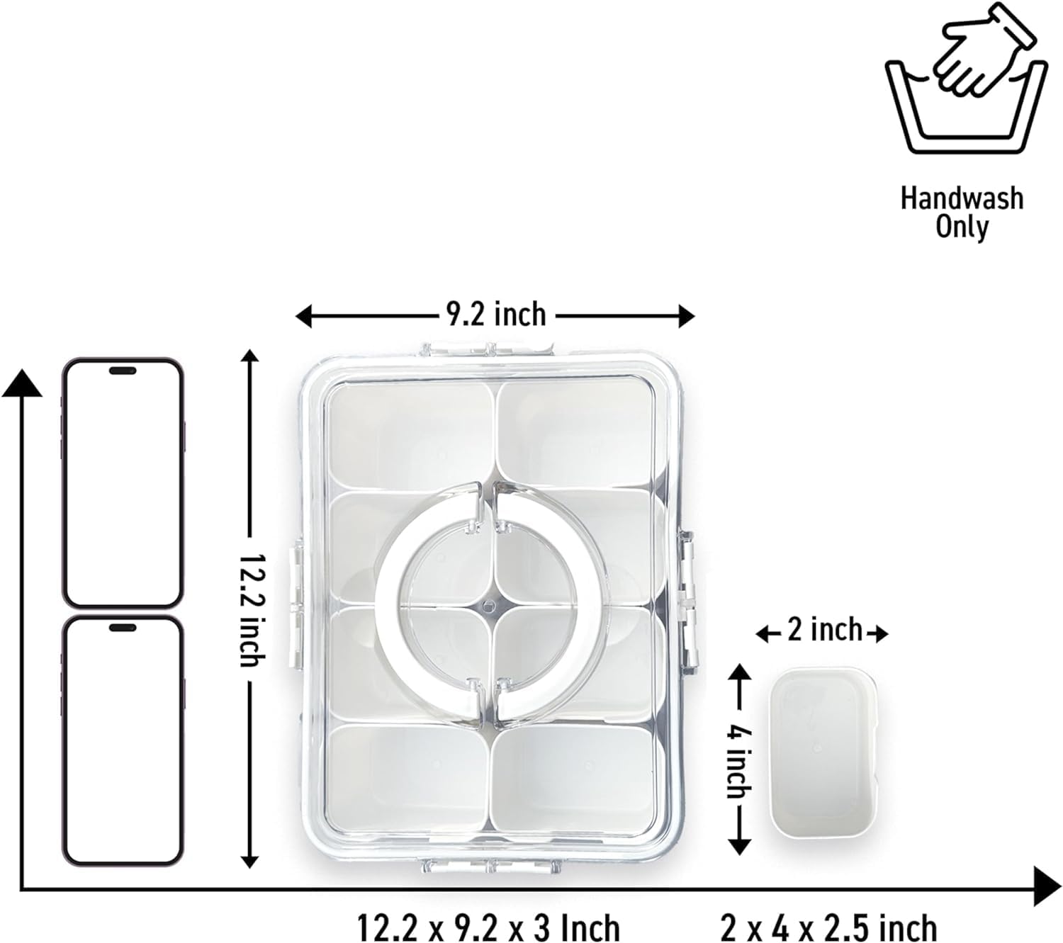 Thumbnail 2 de HRXFOZ Divided Serving Tray with Lid & Handle (8 Compartments) Portable Snack Box