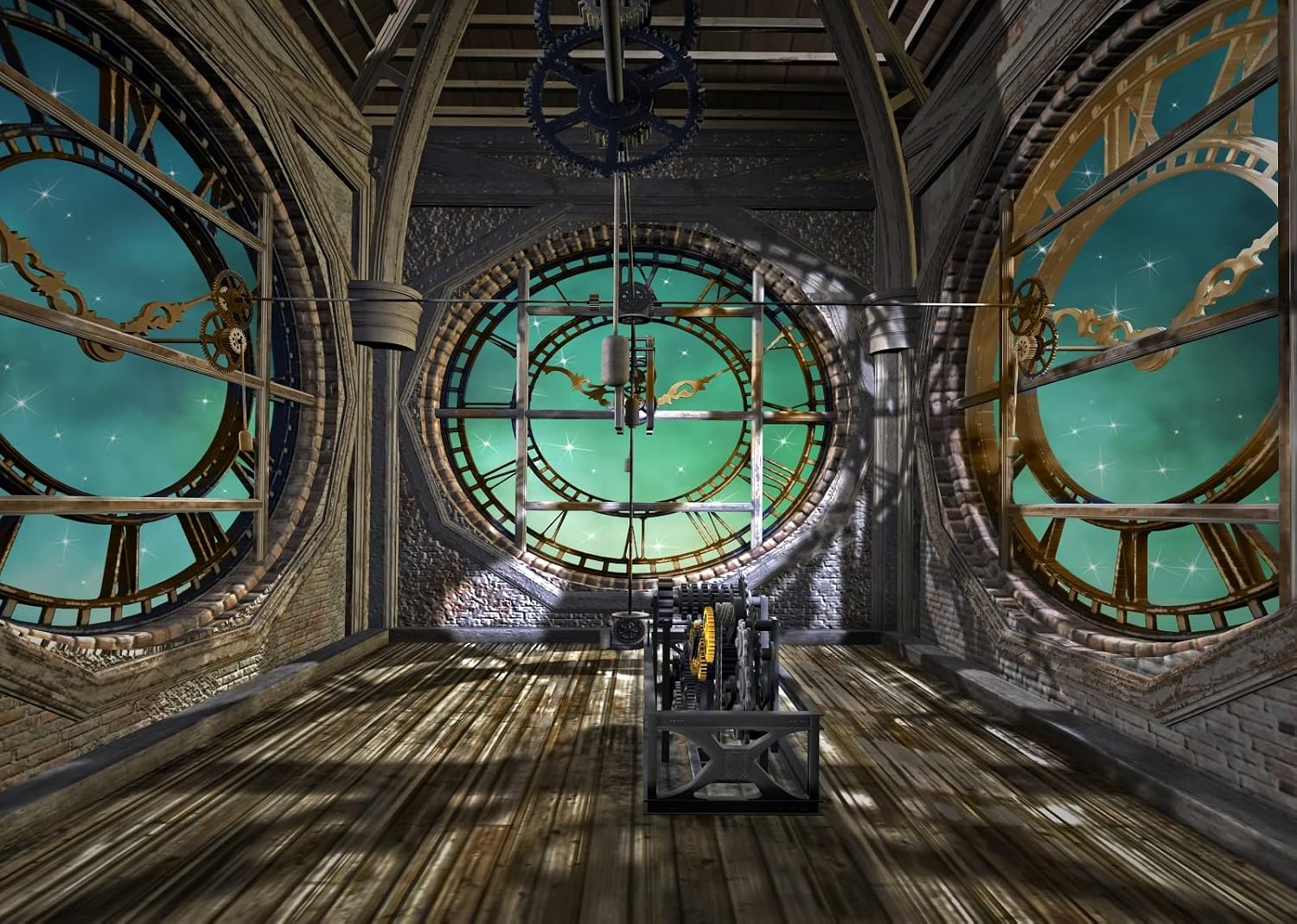Detalle de BELECO 2.1 x 1.5 m Steampunk fabric backdrop (vintage clocks & shiny stars design)